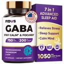GABA L-Theanine Ashwagandha - 1050mg Blend - Made in USA - Advanced Sleep Aid & Calm- Magnesium, 5-HTP, Vitamin B6 &amp; B12, GABA (Gamma Aminobutyric Acid) Suplemento - Melatonin-Free &amp; Non-Habit Forming