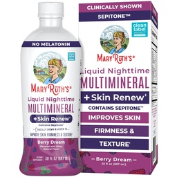MaryRuth's Liquid Nighttime Liquid Multimineral + Skin Renew ← Clínicamente Shown in Women to Reduce Fine Wrinkle &amp; Mejorar la Firmeza de la Esquía TEN Sepitone TEN NO Melatonin TEN Magnesium TEN Vegan ANTE 30 Servings