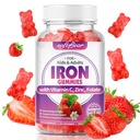 softbear Iron Gummies for Women & Men & Kids, Chewable Iron Supplements with Vitamin C,B3,B5,B6,B12 Supports Immune System, Energy & Vitality, Sugar-Free/Vegan, Strawberry Flavor 60 Count