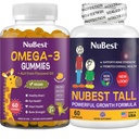 NuBest Bundle Bone Growth - Brain Growth: Omega 3 Gummies Tall New Look for Kids & Teens with Calcium, Collagen, Herbs, Omega 3 Flaxseed Oil