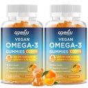 2 Pack Vegan Omega 3 Gummies 1000MG Algal Oil Omega 3 Supplement for Adults with Algae DHA 600mg & EPA 300mg Fish Oil Alternative - for Eye & Immune Health, Orange Flavor, 120 Count