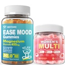 Sugar Free Magnesium Glycinate Gummies 400mg with Ashwagandha + Womens Multivitamin Gummies w Omega-3, Calcium, Enzymes & Probiotic