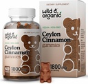 Wild &amp; Organic Ceylon Cinnamon Gummies 1800mg - Antioxidantes Soporte w/Cinnamon, Turmeric Root, Ginger - 60 Vegan, Non-GMO Chews