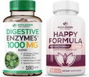 Total Wellness Digestive Enzymes 1000MG Plus Prebióticos &amp; Probióticos Suplemento + feliz Fórmula Natural Stress Formula Relief Suplemento para Mujer &amp; Hombre Bundle