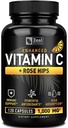 Vitamin C with Rose Hips 1000mg - Pure Ascorbic Acid Supplement - High Dose Vitamin C Capsules for Immune Support - 120 Count