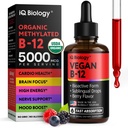 Organic Vitamin B12 Liquid Drops - Sublingual Methylcobalamin 5000 mcg - Methylated B-12 Active Coenzyme Form - Energy & Nerve System Support - Vegan Vit B 12 - USA Made - Berry Flavor - 60 servings