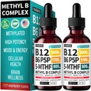 (2-Pack) Methylated B Complex Liquid Drops - Vitamin B Complex with Active L Methylfolate - B12 Sublingual Drops - Vegan B12 Vitamin 5000mcg, Non-GMO, Raspberry Flavor, No Sugar, 2 Fl oz, 80 Servings