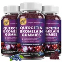 (3 Pack) Quercetin Gummies with Bromelain Zinc Elderberry Vitamin C D3 K2, Quercetin 1000mg Supplement with Bromelain 500mg for Cardiovascular, Immune System & Allergy, Vegan Gummy for Adult & Kid