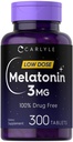 Carlyle Melatonin 3mg Tablets | 300 Count | Low Dose and Drug Free | Vegetarian, Non-GMO, Gluten Free Supplement