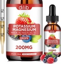 Suplemento de Citrato de Magnesio de Potasio, gotas de Citrato de Magnesio líquido 200 mg con Ashwagandha, Calcio, Zinc, Vitamina D3, B6, B12, CoQ10 - Vegan 2 fl oz Mix Berry Flavor