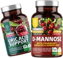 Nutrición N1N Premium D-Mannose con Cranberry & Hibiscus [1350mg], 120 cápsulas y Uric Acid Support con 14 hierbas de Potent, 60 cápsulas, 2 Pack Bundle