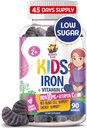 SUNNY SAM Iron Gummies for Kids &amp; Teens - 10mg Iron Vitaminas con Vitamina C - Bajo Azúcar Chewable Gummy Suplemento para Immune Support, Supports Red Blood Cell Production for Children &amp; Teen Girls