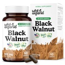 Wild & Organic Black Walnut Capsules 900 mg - Detox & Cleanse Support - Black Walnut Hull Powder Supplement - Juglans Nigra Herb - 30 Days of Supply - Vegan, No Fillers, Non-GMO - 60 Count