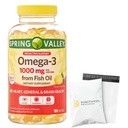 Spring Valley Omega-3 Fish Oil Soft Gels, 1000 mg, 180 Count, Dietary Supplement, Omega-3 Fatty Acids - Set by Basket Goods