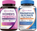 Doctor's Recipes Women's Probiotic 50 Billion CFU Strains 60 Capsules and Magnesium Glycinate 420mg with Vitamin B6 & D3