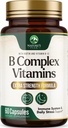 B Complex Vitamin - Super B Vitamins with Vitamin C & Folic Acid for Cellular Energy & Immune Support - Vitamin B Supplement With B1, B2, B3, B6 & B12 for Women & Men, Bottled in USA - 60 Capsules