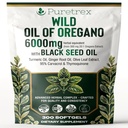 Wild Oil of Oregano 6000mg with Black Seed, Turmeric & Ginger – 300 Softgels | 95% Carvacrol & Thymoquinone | Immune, Gut & Respiratory Support | High-Potency Herbal Complex – Vegan & Non-GMO