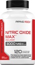 Piping Rock Nitric Oxide Supplement | 3000mg | 120 Capsules | Precursor for Men and Women | Max Blend with L Arginine and L Citrulline | Non-GMO, Gluten Free