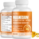 Magnesium Glycinate Suplemento Softgels, Magnesium Glycinate 400mg con Zinc, Vitamina B6, C, D3, Magnesio puro para el sueño, la calma, el músculo, la energía, el apoyo al corazón - 60 cápsulas Vegan para hombres y mujeres
