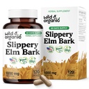 Wild & Organic Slippery Elm Bark Capsules 1000 mg - Digestive, Lung & Women's Support - Slippery Elm Supplement - Ulmus Rubra Powder - 60 Days of Supply - Vegan, No Fillers, Non-GMO - 120 Count