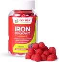 Suplemento de hierro para niños y adultos - Iron Bisglycinate Gummies 25mg con Liposomal VIT C - Suplemento de Hierro Chelated para Mujeres y Hombre - 60 Gummies, 1 Mes de Suministro