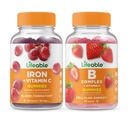 Lifeable Iron with Vitamin C + B Complex, Gummies Bundle - Great Tasting, Vitamin Supplement, Gluten Free, GMO Free, Chewable Gummy