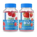 Lifeable Sugar Free Biotin + Vitamin B12, Gummies Bundle - Great Tasting, Vitamin Supplement, Gluten Free, GMO Free, Chewable Gummy