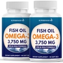 Triple Strength Omega 3 Fish Oil 3750 mg - EPA & DHA - Over 3000mg Omega-3 Fatty Acids - 1350mg EPA + 900mg DHA - Best Essential Fatty Acids, Burpless Fish Oil - 180 Count