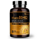 NATURE TARGET Vitamin D3 K2 with Calcium & Magnesium - Max Strength 4 in 1 Formula for Bone, Heart & Immune Support - Supplies 5000 IU Vitamin D3 & 120 mcg of Vitamin K2, 120 Count