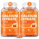 Calcium 1200 mg with Vitamin D3 Supplement for Adults - Calcium Gummies with 5000iu Vitamin D3, K2, B6, B12, Magnesium & Zinc - Calcium Supplement for Women Men - Easy to Digest, Vegan (2 pack)