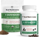 Real Mushrooms 5 Defenders for Humans (45g) " Pets (90ct) - Pouch " Capsules Bundle - Chaga, Shiitake, Maitake, Turquía Tail " Reishi Mushroom - for Immune Strength " Global Wellbeing - Vegan, Non-GMO