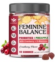 Feminine Balance Gummies for Women - Vaginal Health, pH Balance Support, Pineapple Probiotics Gummies for Women with Cranberry Extract and D-Mannose, Sugar Free, Vegan, Cranberry Flavor - 60 Ct