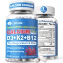 Calcium 1200 mg with Vitamin D3 K2 5000 IU Softgels Supplement for Women Men - Liposomal Calcium Citrate & Algae Calcium Magnesium Zinc + D3 K2 B12, Plant-Based Vegan Vitamin D, Boron for Bone,120ct