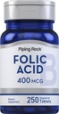 Piping Rock Folic Acid | 400mcg | 250 Vegetarian Tablets | Non-GMO, Gluten Free Supplement