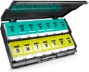 Extra Large Weekly Pill Organizer 2 veces al día - Remtise Am/Pm Daily Pill Case Medicine Organizer, Push Button 7 Day Pill Box for Pills/Vitamin/Cod Liver Oil/Supplements (Cyan &amp; Yellow)