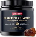 Berberina 1500mg Gummies Libre de azúcar, 97% Puridad Berberina orgánica, Immune Health Support, Berberine Supplements for Adults, 60 Pectin Gummies