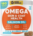 Omega 3 Fish Oil for Dogs (180Ct) - Skin&Coat Chews - Dry & Itchy Skin Relief + Allergy Support - Shiny Coat - EPA&DHA Fatty Acids - Alaskan Salmon Oil Chews Promotes Heart