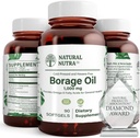 Natural Borage Oil Supplement – Rich in Gamma-linolenic Acid (GLA), A Potent Omega-6 ácido graso esencial conocido para apoyar la piel, el nervio y la salud conjunta 90 Softgels.