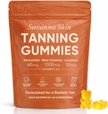 Savanna Skin Natural Tanning Gummies - Vitamin C & E, Astaxanthin & Beta Carotene for Radiant Glow & Hydration, Non-GMO Vegan Sugar-Free, 60 Count