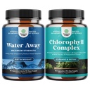 Bundle of Water Away Herbal Diuretic Pills High Strength with Dandelion Leaf Extract & Green Tea for Bloating Relief and Chlorophyll Capsules for Cleanse and Detox Support with Mint & Parsley Extract