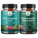 Bundle of Liver Support NAC - N Acetyl Cysteine with Antioxidants Turmeric Choline Dandelion & L-Glutathione and Pancreatin Digestive Enzymes Digestion for Gut Health with Protease Lipase & Amylase