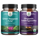 Bundle of Liver Support NAC - N Acetyl Cysteine with Antioxidants Turmeric Choline Dandelion & L-Glutathione and Organic Ashwagandha - Root Extract Powder with Black Pepper for Mood & Hormone Support