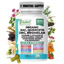 NAC-n-acetyl cysteine- Quercetin Zinc Bromelain Supplement | Extra Strength with Vit C, D3, Apple Cider Vinegar, Elderberry, Hawthorn Berry, Turmeric | Immune Support|120 Vegan Capsules | USDA Organic