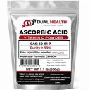 Ascorbic Acid (500g - 1.1 lbs) Pure Vitamin C Powder High Potency Food Grade Cell and Immune Support Non-GMO Soluble Fine Crystals Antioxidant Bulk Supplements Skin Hair Bones Teeth Nails