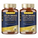 (2 Packs) 18-in-1 Organic Ceylon Cinnamon Capsules 20:1 Extract, Powerful Ceylon Cinnamon Berberine Supplement w/Apple Cider Vinegar Turmeric Bitter Melon, for Metabolism, Heart, Energy, Non-GMO
