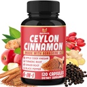 Ceylon Cinnamon Capsules - 120 Capsules - High Potency with Apple Cider Vinegar, Turmeric, Ginseng, Berberine - Antioxidant Support - 2 Month Supply