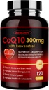 ZEBORA CoQ10-300mg con Trans-Resveratrol, PQQ & Vitamina E - Coenzyme-Q10 de alta absorción con BioPerina - Potencial antioxidante para el corazón & energía-producción,120 cápsulas vegetales