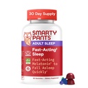 SmartyPants Adult Sleep Gummies with Melatonin: Magnesium & L-Theanine, Drug-Free, Non-Habit Forming Sleep Aid, Fast-Acting, Blueberry BlackBerry Flavor, 60 Count