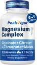 5 in 1 Magnesium Complex, 976mg Complex with Magnesium Glycinate, Citrate, Malate & L-Threonate, Vitamin B6 for High Absorption, Third Party Tested, Gluten-Free, Easy-Swallow Vegan Capsule
