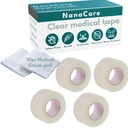 NanaCare Clear Medical Tape Waterproof, 4 Rolls- 1 inch x 10 yds + 10 pc Gauze Pads - Hypoallergenic Surgical Tape for Wound Care, Dressings & Face, First Aid Waterproof Bandage for Sensitive Skin